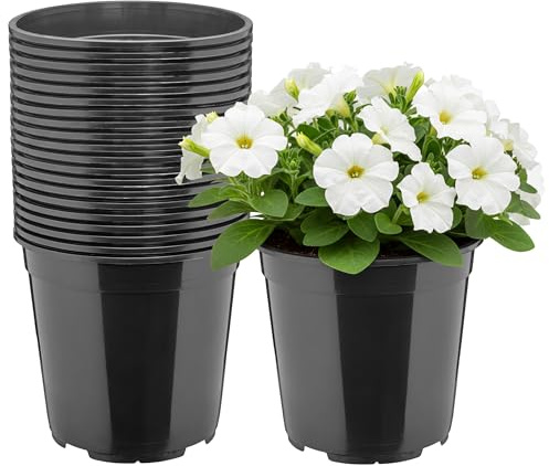 Garronda Pot de Fleur Rond Haut Plastique Ø20 x 19 cm (4L) - Lot 20 Godets Semis Pot Culture Profond Drainage Résistants Intempéries pour Plantes Pépinière Jardin Serre Intérieur Extérieur GD-0203