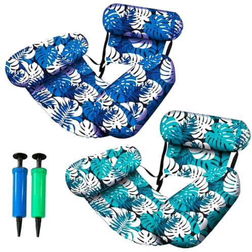 2 Stück Luftmatratze Pool,Aufblasbare Wasser Pool Luftmatratze Für Erwachsene,Pool Spielzeug Wasserhängematte,Pool Liege,Schwimmende für Partys,Sommer,Wasser,Strandurlaube,2 Luftpumpen
