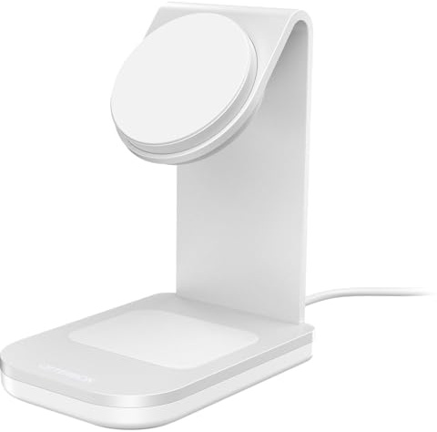 OtterBox Supporto di ricarica wireless 2 in 1, bianco, compatibile con MagSafe e Qi2, supporto di ricarica wireless salvaspazio per Apple, Samsung, Google e altri