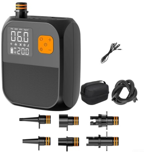 Yelvera Electric Pump For Kayak With 6000mah For Battery And 25psi Pressure Featuring Led Light And Digital Display For Surfboard Tent Camping