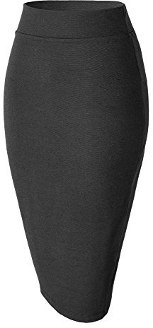 Damen Midi Rock Stretch Figurbetont Business Bleistift Röcke (S, Heather Grey)