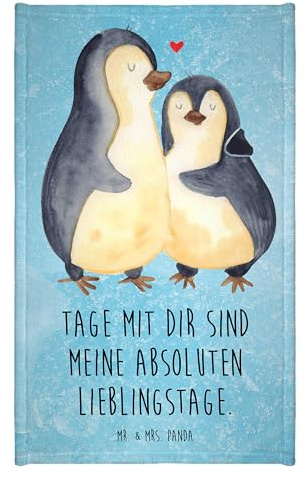 Mr. & Mrs. Panda Gäste Handtuch Pinguin umarmen - Geschenk, Sport Handtuch, Hochzeitsgeschenk, Umarmung verliebt, Frottier, Umarmung, verknallt,