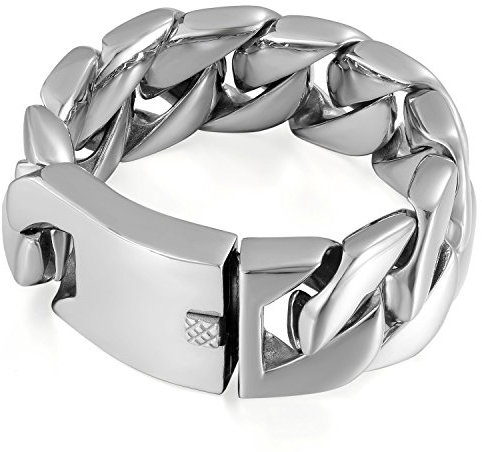 OIDEA Panzerkette Herren Armband 30mm Farbe Silber, Groß Edelstahl Biker Armreif Panzerarmband Hochglanz Poliert Armkette