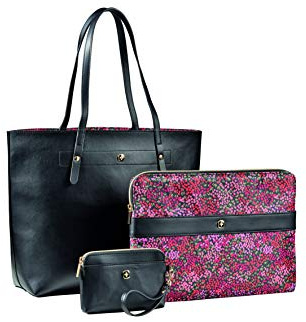 WENGER 604807 MarieSol 4-in-1 doppelseitige Tragetasche mit entfernbarer 14” Laptop Hülle (20 Liter), Schwarz/Blumenmuster, 11x44x32