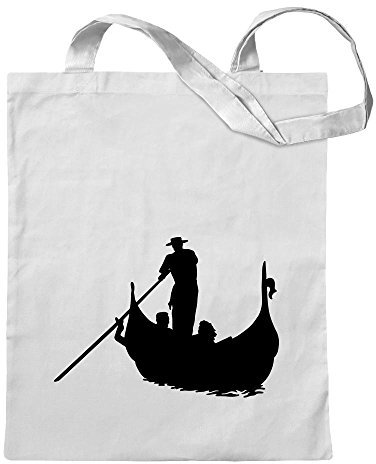 Kiwistar - Baumwolltasche - Weiss - Gondel Venedig Gondola - Tragetasche Stoffbeutel Umhängetasche Langer Henkel