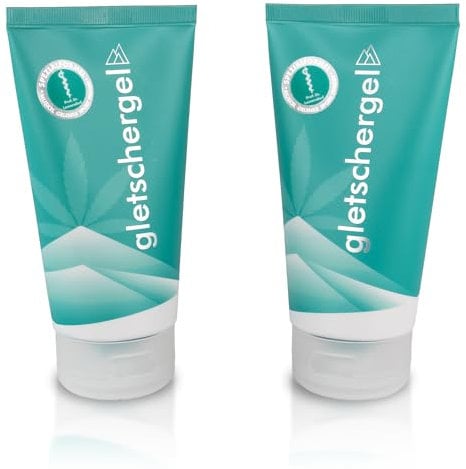 gletschergel - mit neuer Spezialformel - Hanf Gel mit Menthol & Eukalyptus für strapazierte Muskeln, Gelenke & Verspannungen - schmerzlinderndes Kühlgel - vitalisierender Duft - 2 x 150 ml