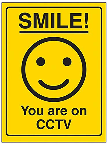 V Safety Smiley Face you Are On CCTV Sign - 150mm x 200mm - Self Adhesive Vinyl