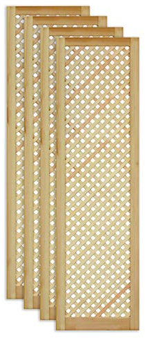 Gittertür Holztür natur 140,6 x 39,4 cm Schranktür Raumteiler Schiebetür für Regale, Schränke, Möbel | Kiefer Holz unbehandelt | Vierer Paket 4-er Pack
