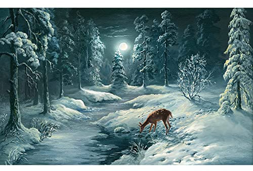JMbeauuuty 1000 Piece Puzzles Deer Jigsaw Puzzles for Adults, Difficult Jigsaw Adult - Winter Snow Forest Deer Challenge Game - 70 x 50 cm