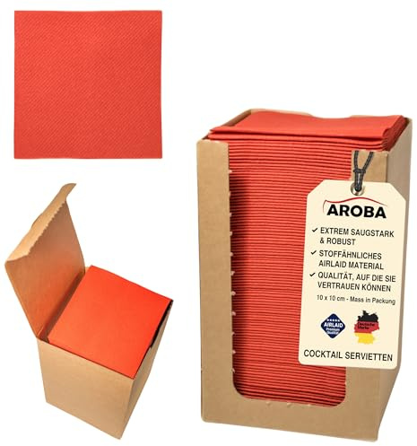 100 Aroba Airlaid Cocktail Servietten Stoffähnlich Dessert Serviette 20x20 cm 1/4 Falz Hochwertig|21 Farben|Hochzeit Geburtstag Bar Caffee Disco Hotel Catering Party Rot