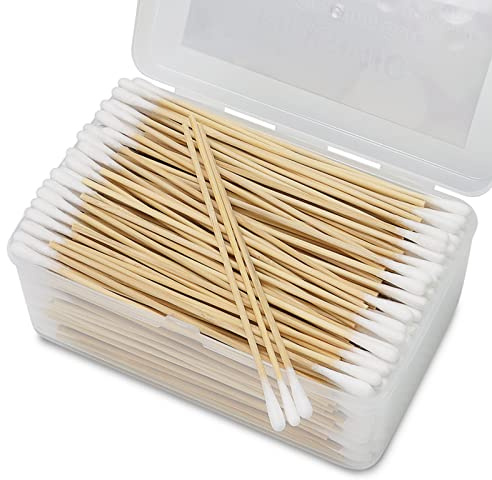 500PCS 6 Cotton Swabs in Storage Box - Long Cotton Swab with Wooden Sticks - Lint Free, Highly Absorbent Single Tipped Applicators for Makeup, Pet Care, Home Cleaning