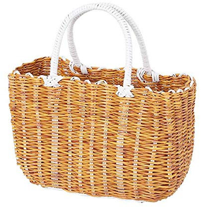 Korb Geflochten Mit Henkel Einkaufskorb Handed By Handgewebt ，Shopper Geflochten Tasche Aus Kunststoff Für Spielzeug Wäsche Picknick Gemüse