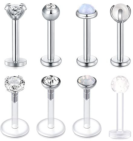 Funseedrr 8er 1.2mm Edelstahl Lippenpiercing Labret Stecker Set 6mm 8mm Silber Tragus Helix Piercing Schmuck