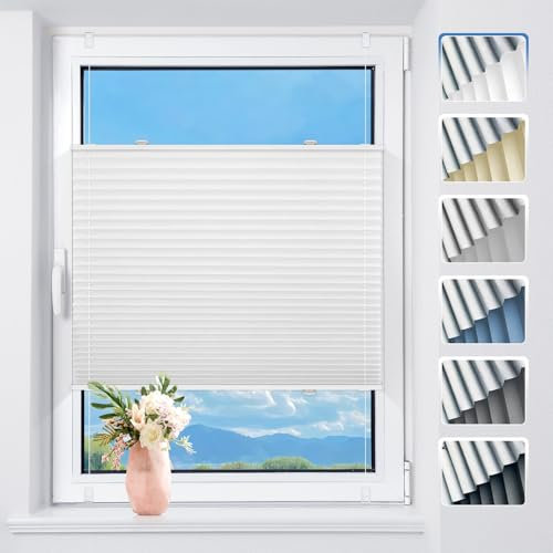 TFSKY Plissee ohne Bohren Verdunkelung Klemmfix Weiß B80 x H130 cm Thermo Plissees Verdunklung 100% Blickdicht Plisseerollo für Fenster & Tür Verdunklungsplissee Sonnenschutz Sichtschutz