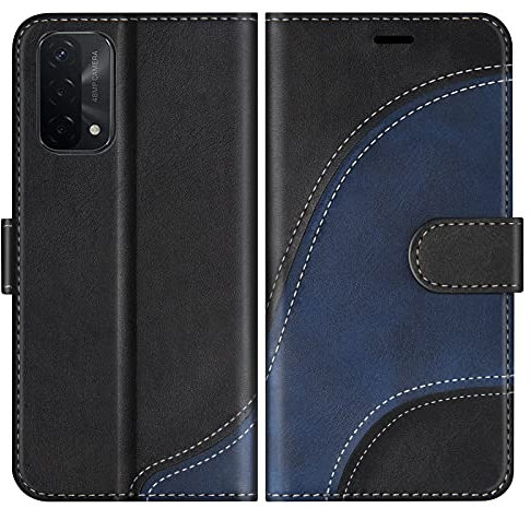 BoxTii Hülle für Oppo A74 5G / Oppo A93 5G / Oppo A54 5G, Leder Handyhülle für Oppo A74 5G / Oppo A93 5G, Ledertasche Klapphülle Schutzhülle mit Kartenfächer und Magnetverschluss, Schwarz
