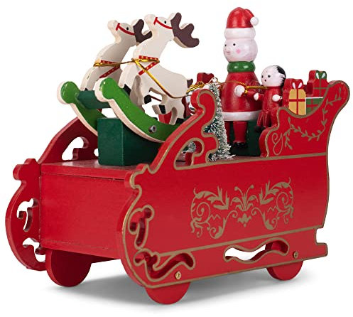 Cottage Garden Weihnachtsmann Schlitten Rentier rot 17,8 cm Holz Musikfigur spielt O Weihnachtsbaum