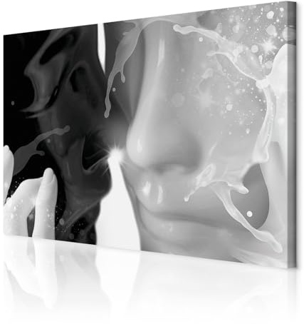 decomonkey Akustikbild Milch und Kaffee 120x80 cm 1 Teilig Leinwand Modern | Bilder, Wandbilder XXL, Schallschlucker, Schallschutz, Akustikdämmung, Wandbild, Deko, Leise, Abstrakt, Paar, Liebe, schwarz