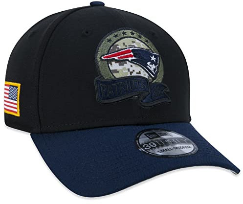 New Era New England Patriots NFL Salute to Service 2022 Black Blue 39Thirty Stretch Cap - M - L