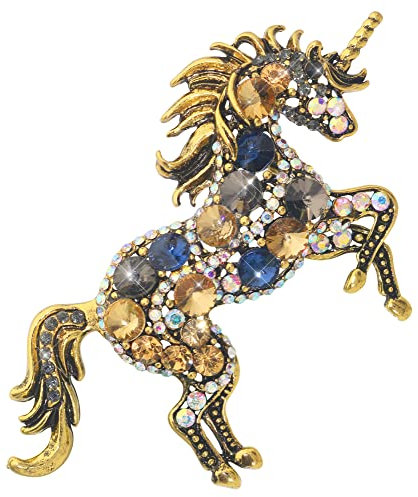 KristLand Einhorn Brosche Kristall Tier Brosche Corsage Art Deco Retro Pferd Brosche Geburtstag Party Geschenkbox Damen Herren Gold Farben