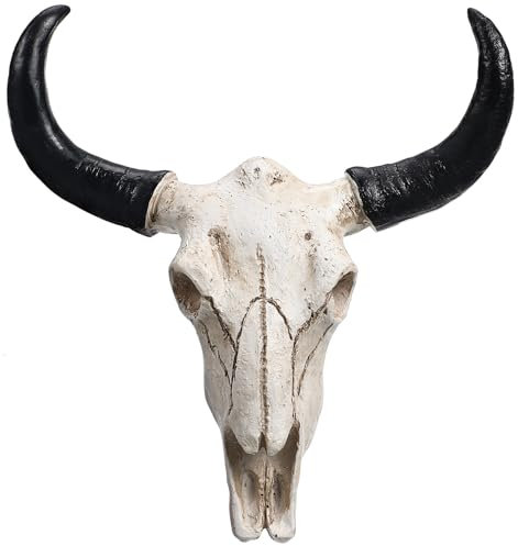 Halloween Cow Skull Decor,Realistic Resin Long Horn Cow Skull Wall Plaque Christmas Art Crafts Ornaments for Home Office Decor