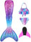 FOLOEO Mädchen Meerjungfrauenschwanz Zum Schwimmen mit Meerjungfrau Flosse- Prinzessin Cosplay Bademode für das Schwimmen mit Bikini Set und Monoflosse, 4 Stück Set, Mehrfarbig (MD38-CC), 130