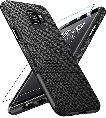 Vaki Handyhülle für Samsung Galaxy S9 Hülle mit Displayschutzfolie aus gehärtetem Glas, Galaxy S9 Stand Case Cover Bumper Stoßfest Kratzfest Rutschfest Schutzhülle Silikon Tough Armor Galaxy S9 Hüllen