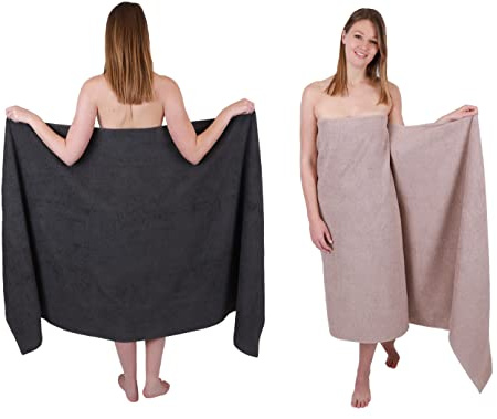 Betz 2 Stück Badetücher groß XXL Berlin Größe 100 x 200 cm Badetuch Saunatuch 100% Baumwolle Farbe Graphit - Cappuccino