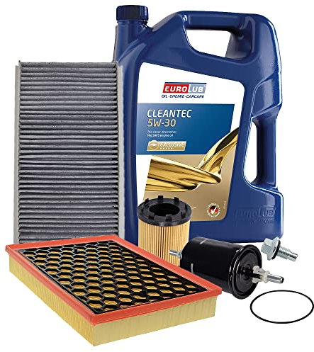 BESTPRICE Inspektionspaket Filterset 1x Ölfilter, 1x Kraftstofffilter, 1x Luftfilter, 1x Innenraumfilter, 1x Ölablassschraube, 1x Motoröl 5W-30 5 l, Kompatibel mit OPEL SIGNUM CC (Z03), VECTRA C (Z02)