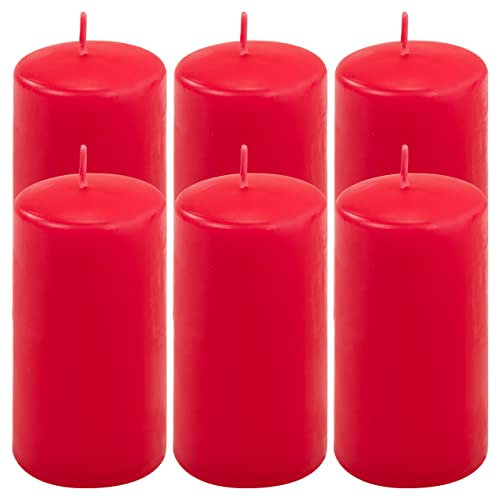 Stumpenkerze rot Höhe 11,5 cm Ø 6 cm lange Brenndauer Rund-Kerze Säulenkerzen Kerzen-Deko Tafelkerzen Weihnachts-Kerzen Hochzeits-Deko (6)