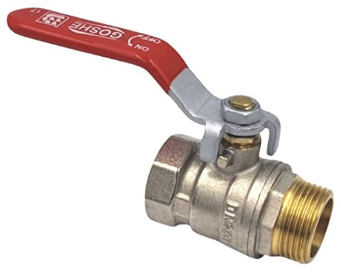 GOSHE Standard-Kugelhahn mit Griff, Messing, 1-Gewinde, Wasser- und Heizungsinstallation, dicht schließend, Stahlgriff mit PVC-Beschichtung, Innen-/Außengewinde, einfache Installation