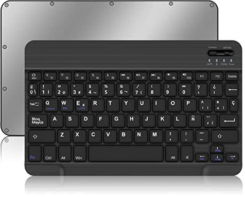 Teclado Español Ñ Bluetooth Inalámbrico Súper Delgado para iOS Apple iPad Tablet, Android Samsung, Huawei, Lenovo, Windows, para Todos los Dispositivos con Bluetooth, Negro