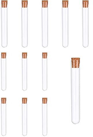 10PCS Plastic Test Tubes,Clear Plastic Test Tubes with Cork Stoppers,16*100mm Transparent Sealing Storage Plastic Test Tubes,lastic Tubes with Lids for DIY Craft Spices Liquids Sweets Candy Seeds