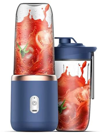 Irishom 40W Mini Batidora Portátil,Mini Licuadora de Jugo Portátil,Taza Tamaño Personal/Recargable Tipo-C/Doble Taza-Blue