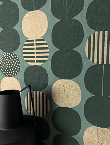Newroom Tapete Grau Vliestapete Kreise - Mustertapete Modern Gold Schwarz Grafisch Motiv Retro Geometrisch Kreise inkl. Tapezier-Ratgeber