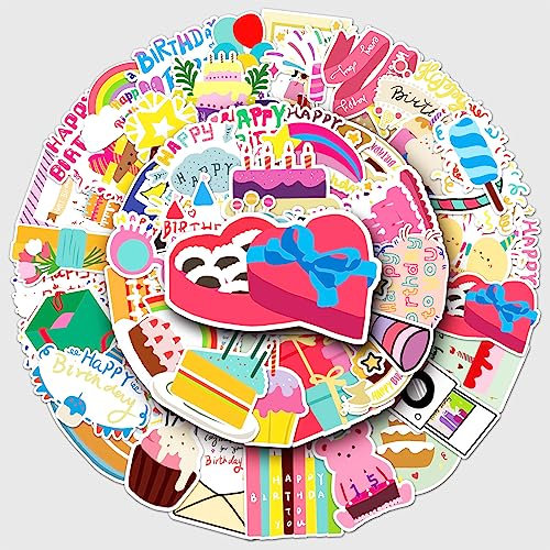 50 Stück Alles Gute zum Geburtstag Aufkleber Auto Laptop Telefon Gitarre Skateboard Motorrad Fahrrad Happy Birthday Stickers Set Vinyl Wasserdicht Aesthetic Aufkleber für Jugendliche Kinder Erwachsene