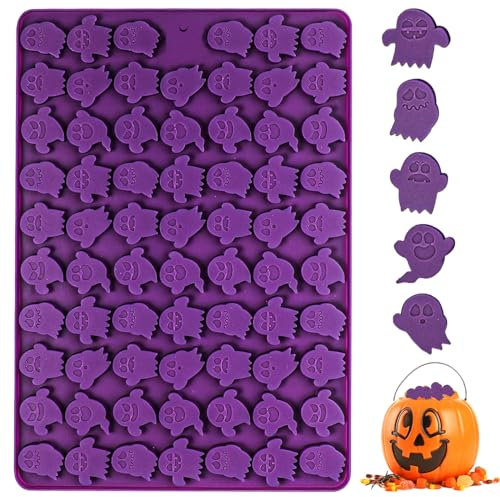 Halloween-Silikonformen, 69 Mulden, Mini-Geister-Silikonform, Lebensmittelqualität, Halloween-Geister-Süßigkeitenformen für Halloween, Gummibaum, Kekse, Süßigkeiten, Fudge, Schokolade, Gelee (1 x