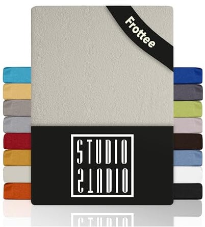 STUDIO Basic Frottee Spannbettlaken 160x200cm – weiches Frottee-Spannbetttuch aus 80 % Baumwolle & 20 % Polyester – Schnee – Öko-Tex Zertifiziert, bügelfrei & elastisch – für Matratzen 15–25cm