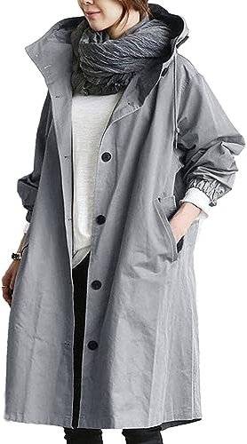 AMDOLE Veste Polaire Femme e Taille Manteau Confortable Lâche Élégant Hiver Outwear Femmes À Capuche Coupe-Vent Manteau Femme Blouson Imperméable Femme (Grey, S)