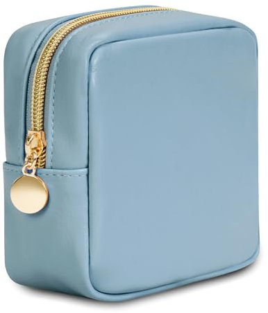Kleine Kosmetiktasche Schminktasche Klein für Handtasche Mini Make Up Tasche Damen PU Leder Tragbare Makeup Bag mit Reißverschluss, Blau (Patent Angemeldet)