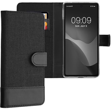 kwmobile Wallet Case kompatibel mit Google Pixel 7a - Hülle mit Ständer - Handyhülle Kartenfächer Anthrazit Schwarz