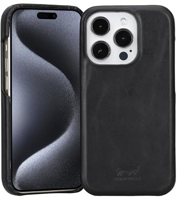 Solo Pelle Lederhülle für das iPhone 15 Pro in 6.1 Zoll Princeton Case Leder Hülle Ledertasche Backcover aus echtem Leder (Schwarz)