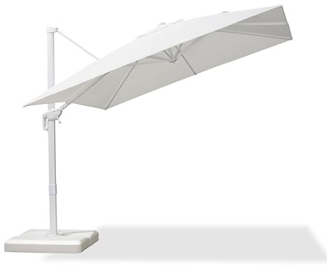 PURPLE LEAF Sombrilla de Exterior de Aluminio Blanco, Sombrillas Jardin Grandes 2,7 x 2,7 m Protección UV 50+ con Manivela, 5 Niveles de Inclinación y Rotación de 360°, Blanco