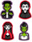 Klassische Monster Aufkleberpaket | 4 schaurig-süße Monsterdesigns | Wasserfeste Aufkleber für Laptops, Wasserflaschen und mehr (Set A (Dracula, Dame Vampir, Frankenstein, Braut von Frankenstein))
