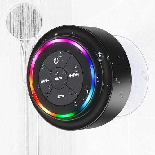 TDLIRH Altavoz Bluetooth impermeable para ducha, altavoz inalámbrico portátil con ventosa, pequeño altavoz con luces coloridas, ideas de regalo para adolescentes, para ducha, baño, piscina, playa