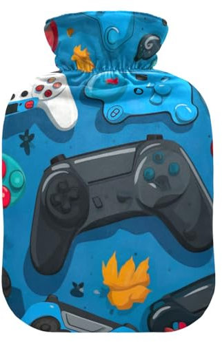 Gaming Controllers Hot Water Bottle with Soft Velvet Cover Hot Water Bag for Pain Relief Hot and Cold Compress Body Bed Warmer 1L