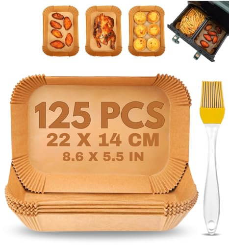 125 PCS Disposable Air Fryer Liners Disposable – Non-Stick, Waterproof, Food-Grade air Fryer Paper Liners – Ideal for Ninja Dual AF300UK, AF400UK, Tower, Salter & More | Perfect for Healthy Frying