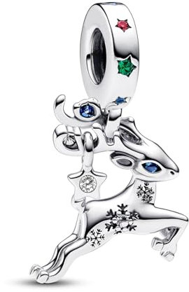 Amuefer Christmas Elk with Snowflake Charms für Armbänder 925 Sterling Silber mit Cubic Zirkonia Anhänger für Halsketten Geburtstag Weihnachten Schmuck Geschenke für Frauen Mädchen
