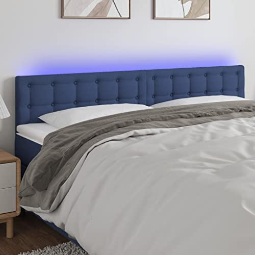 Youuihom Wandschutz Kopfteil, Bettgestell Kopfteil, Bett-Rückwände, LED Kopfteil Blau 200x5x78/88 cm Stoff Geeignet für Schlafzimmer, Gästezimmer, Wohnungen, Hotels, B&Bs