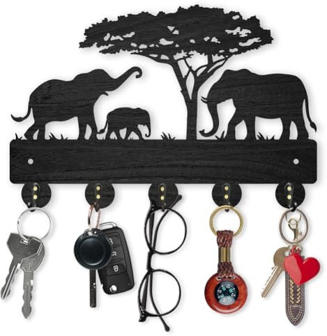 MAYJOYDIY Elephant Tree Key Holder for Wall Wood Wildlife Key Hangers 5 Alloy Hooks Decorative Key Hook Hat Key Rack 30×20cm Home Art Decor Gift Clothes Rack Wall Hanger for Wall Entryway Kitchen