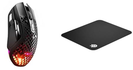 SteelSeries Aerox 5 Wireless - Souris Gaming perforée RGB - Design Ultra-léger et étanche & QcK - Tapis de Souris de Jeu en Tissu - Surface Exclusive Micro tissée